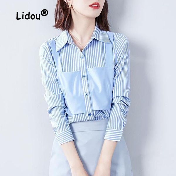 shirts casual office vertical striped fake twopiece blouse women long sleeve turndown collar personality design allmatch shirt 2022, White
shirts casual office vertical striped fake twopiece blouse women long sleeve turndown collar personality design allmatch shirt 2022, White