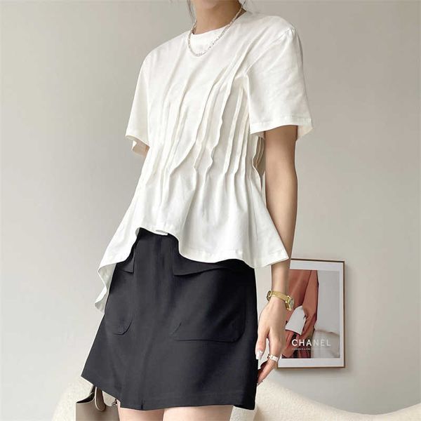 mengzixi design sensible pleated asymmetric slim fit thin short sleeve t-shirt women's irregular short sleeve top, White
mengzixi design sensible pleated asymmetric slim fit thin short sleeve t-shirt women's irregular short sleeve top, White