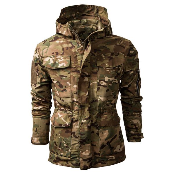 

American men outdoor waterproof zipper pocket versatile hooded tactical jacket, Army green