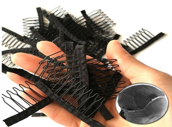 

wig comb with durable polyster cloth 7 teeth wig accessories hair extension attach combs 10100pcs whole black lace wig clips 2501919, Black;brown