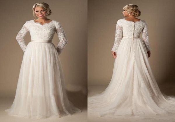2019 modest aline lace tulle temple wedding dresses long sleeves vneck sheer sleeves trains buttons back bridal gown plus size a1222065, White
2019 modest aline lace tulle temple wedding dresses long sleeves vneck sheer sleeves trains buttons back bridal gown plus size a1222065, White