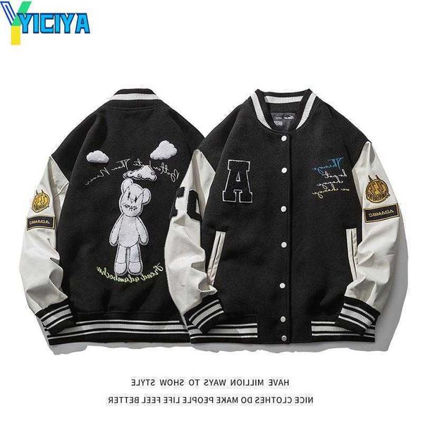 yiciya spring autumn oversize loose baseball jacket leather sleeve women's coat men's varsity bomber couple chic street jackets, Black;brown
yiciya spring autumn oversize loose baseball jacket leather sleeve women's coat men's varsity bomber couple chic street jackets, Black;brown