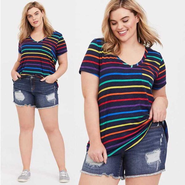 300 catties and 400 catties, oversized, super foreign, beautiful stripes, slimming aging reducing short sleeved t-shirts, summer women', Black
300 catties and 400 catties, oversized, super foreign, beautiful stripes, slimming aging reducing short sleeved t-shirts, summer women', Black