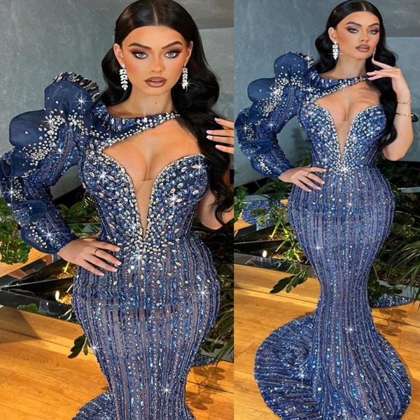 2023 may aso ebi navy blue prom dress mermaid beaded crystals evening formal party second reception birthday engagement gowns dress robe de, Black
2023 may aso ebi navy blue prom dress mermaid beaded crystals evening formal party second reception birthday engagement gowns dress robe de, Black