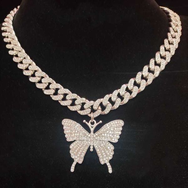 men women hip hop butterfly pendant necklace with 13mm crystal cuban chain hiphop iced out bling necklaces for fashion charm jewelry, Silver
men women hip hop butterfly pendant necklace with 13mm crystal cuban chain hiphop iced out bling necklaces for fashion charm jewelry, Silver