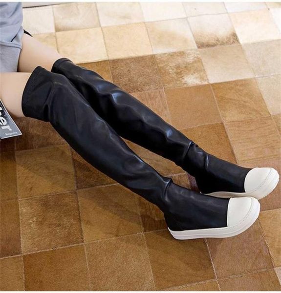 women knee high long stretch boots round toe fashion pleated leather black white stitching color velvet nonslip ladies shoes 21106527612
women knee high long stretch boots round toe fashion pleated leather black white stitching color velvet nonslip ladies shoes 21106527612