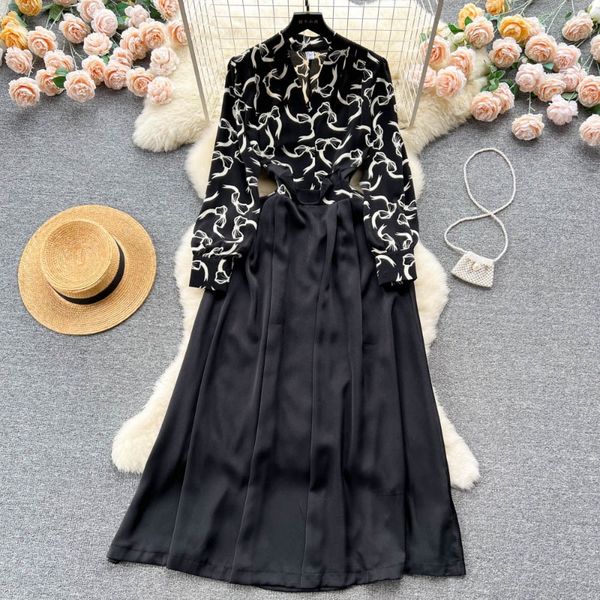 spring and autumn new french style premium print stitching long sleeve dress slim waist elegant long skirt, Black;gray
spring and autumn new french style premium print stitching long sleeve dress slim waist elegant long skirt, Black;gray