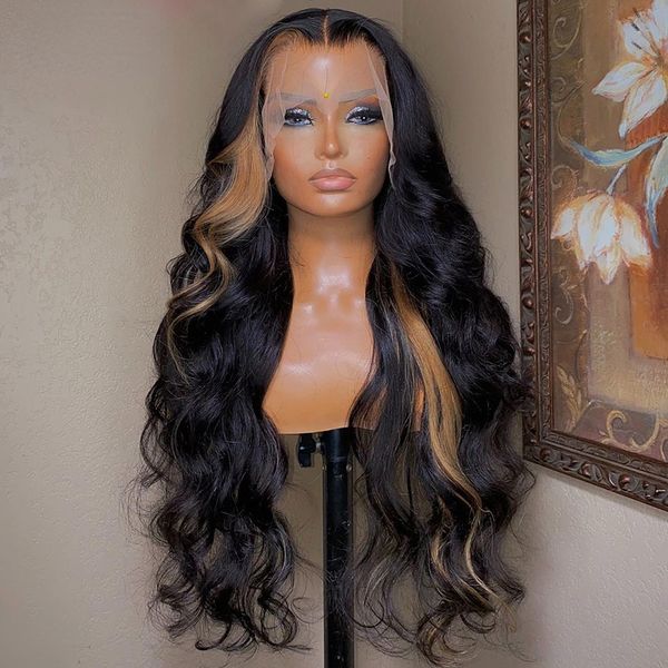 Highlight Honey Blonde Stripe Colored 13x4 Lace Frontal Wig Ombre Body Wave Human Hair Wigs for Black Women Synthetic Cosplay Drag Queen, Mix color
Highlight Honey Blonde Stripe Colored 13x4 Lace Frontal Wig Ombre Body Wave Human Hair Wigs for Black Women Synthetic Cosplay Drag Queen, Mix color