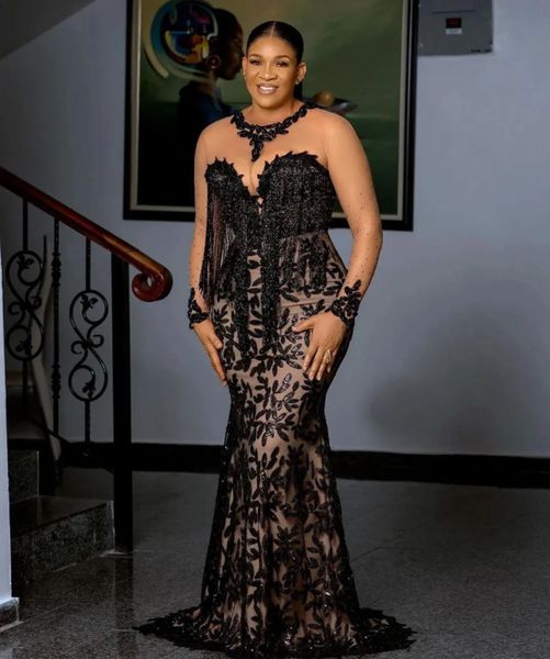 new mermaid evening dresses formal prom party gown jewel long sleeve floor-length sweep train applique crystal lace long backless illusion, Black
new mermaid evening dresses formal prom party gown jewel long sleeve floor-length sweep train applique crystal lace long backless illusion, Black