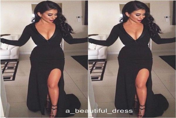 v neck black long sleeves side slit evening dresses mermaid prom dress formal women party gowns ed12499470653, Black;red
v neck black long sleeves side slit evening dresses mermaid prom dress formal women party gowns ed12499470653, Black;red