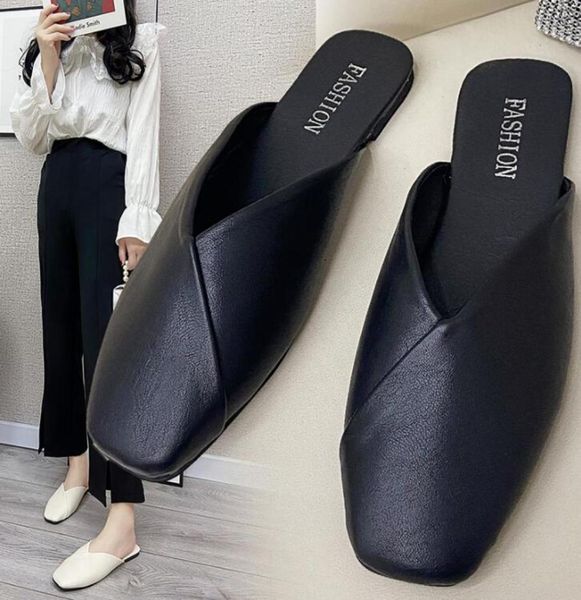 women mules 2022 summer elegant square closed toe flat slippers female shoes casual leather black white slides plus8572455
women mules 2022 summer elegant square closed toe flat slippers female shoes casual leather black white slides plus8572455