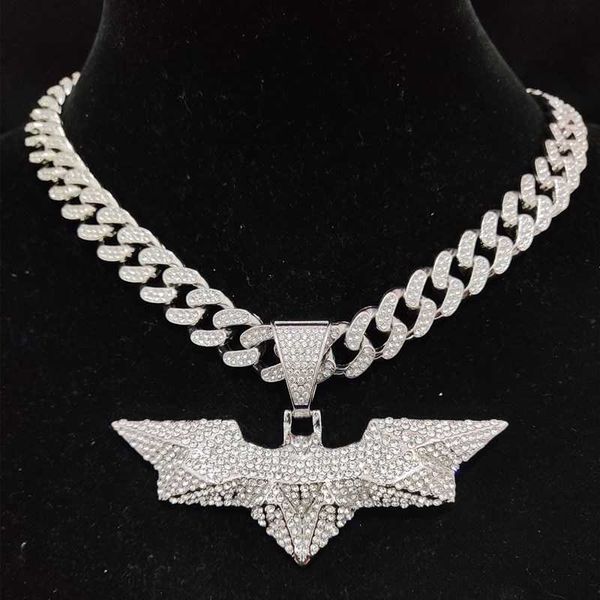 men women hip hop bat shape pendant necklace with 13mm crystal cuban chain hiphop iced out bling necklaces fashion jewelry, Silver
men women hip hop bat shape pendant necklace with 13mm crystal cuban chain hiphop iced out bling necklaces fashion jewelry, Silver