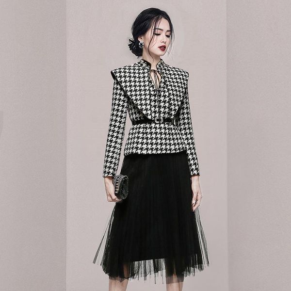 dress houndstooth plaid jackets + elastic waist long mesh skirts set two piece set tracksuit autumn winter outfits belt elegant c918, White
dress houndstooth plaid jackets + elastic waist long mesh skirts set two piece set tracksuit autumn winter outfits belt elegant c918, White