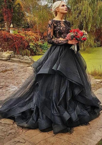 2 pieces gothic black colorful wedding dresses with color illusion lace ruffles organza skirt boho black wedding gowns couture7933364, White
2 pieces gothic black colorful wedding dresses with color illusion lace ruffles organza skirt boho black wedding gowns couture7933364, White