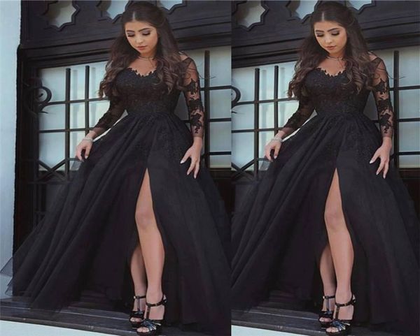 2018 new glamorous black long sleeves prom dresses front split floor length dresses evening wear 856567
2018 new glamorous black long sleeves prom dresses front split floor length dresses evening wear 856567