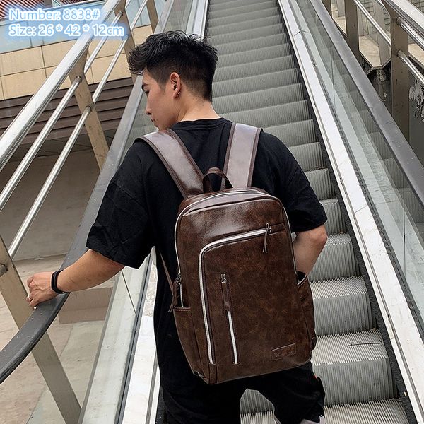 wholesale men shoulder bags 2 colors college wind solid color leather student bag outdoor waterproof leisure travel backpack simple double zipper fashion handbag, Brown- 8838#-normal version
wholesale men shoulder bags 2 colors college wind solid color leather student bag outdoor waterproof leisure travel backpack simple double zipper fashion handbag, Brown- 8838#-normal version