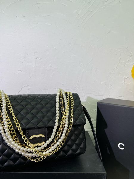 designer pearl chain leather crossbody bag women's fashion bag