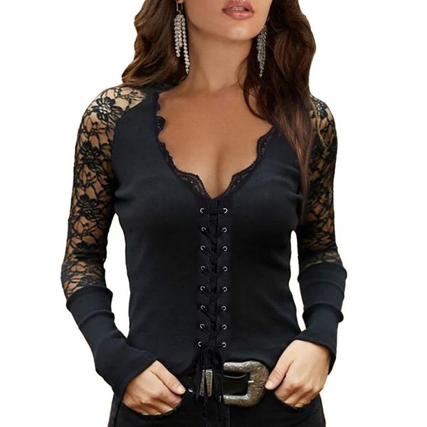 t-shirt solid color women lace patchwork longsleeve ladies casual black hollow out v neck shirts female pullover ladies tunic, White
t-shirt solid color women lace patchwork longsleeve ladies casual black hollow out v neck shirts female pullover ladies tunic, White