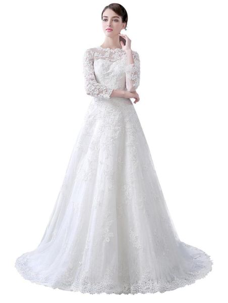 2019 jewel neck aline chapel train wedding dresses 34 long sleeves lace appliques wedding gowns button sheer back vestido de nov9246564, White
2019 jewel neck aline chapel train wedding dresses 34 long sleeves lace appliques wedding gowns button sheer back vestido de nov9246564, White