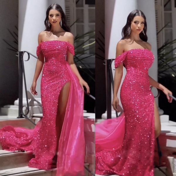 stuning sequin off the shoulder evening dresses side split mermaid prom party gown organza train females vestido de fiesta, Black;red
stuning sequin off the shoulder evening dresses side split mermaid prom party gown organza train females vestido de fiesta, Black;red