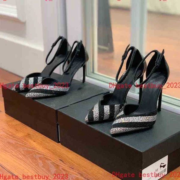 2023 heel women sandals famous designer stripes blingbling rhinestone footwear summer dress formal party y0134 7.5cm 10cm, Black
2023 heel women sandals famous designer stripes blingbling rhinestone footwear summer dress formal party y0134 7.5cm 10cm, Black