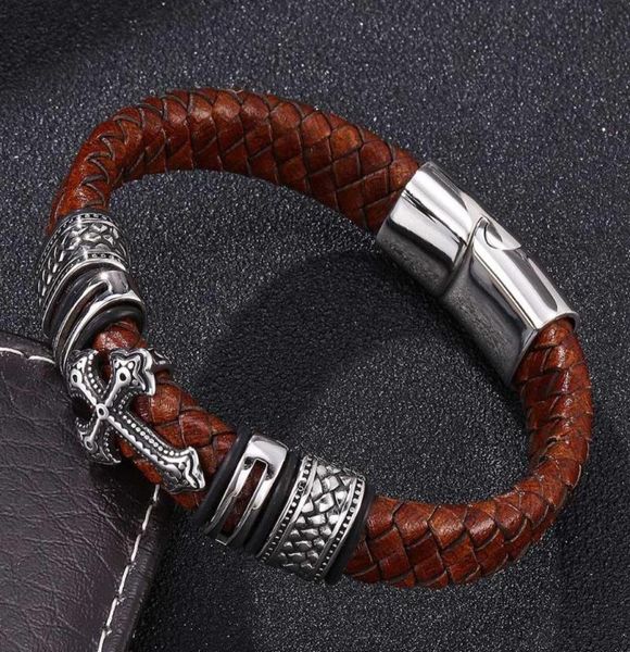 quality vintage men jewelry brown braided leather cross bracelet stainless steel magnetic clasp mens handmade bangles bangle3024225, Black
quality vintage men jewelry brown braided leather cross bracelet stainless steel magnetic clasp mens handmade bangles bangle3024225, Black