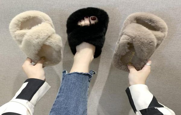 2019 new winter rabbit fur slippers korean version of outer wear chic cross plush slippers female flat word slippers women5158852, Black
2019 new winter rabbit fur slippers korean version of outer wear chic cross plush slippers female flat word slippers women5158852, Black