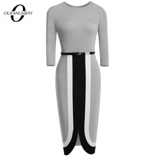 dresses women business office o neck 3/4 sleeve contrast color lady pencil dress with belt 1eb549, Black;gray
dresses women business office o neck 3/4 sleeve contrast color lady pencil dress with belt 1eb549, Black;gray