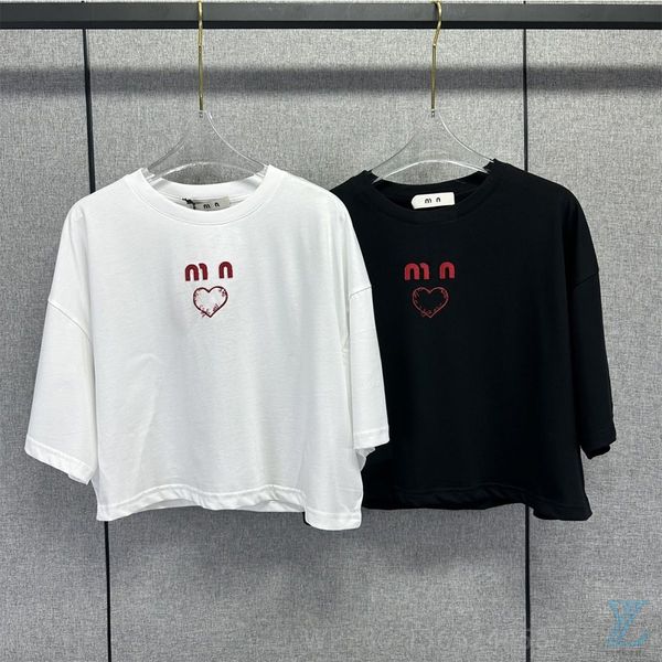 2023 summer round neck t-shirt drop shoulder casual embroidered letter love short sleeve, Black
2023 summer round neck t-shirt drop shoulder casual embroidered letter love short sleeve, Black