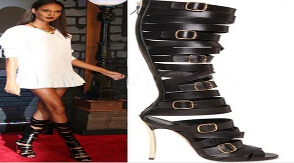 lady black leather buckle straps metallic heel summer sandals open toe cutouts high gladiator snadal boots9602374
lady black leather buckle straps metallic heel summer sandals open toe cutouts high gladiator snadal boots9602374