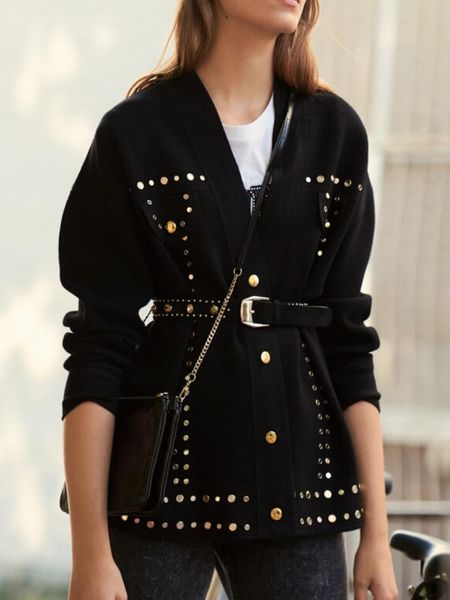 sweaters autumn/winter new rivets decorated black vneck women knitted cardigan punk style casual fashion jacket, White;black
sweaters autumn/winter new rivets decorated black vneck women knitted cardigan punk style casual fashion jacket, White;black