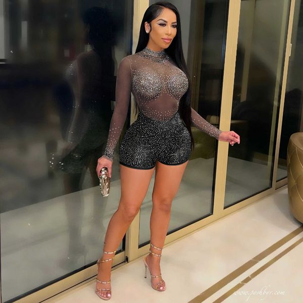 women drilling rhinestone mesh patchwork see through jumpsuits summer long sleeve one piece overalls club bodysuit, White
women drilling rhinestone mesh patchwork see through jumpsuits summer long sleeve one piece overalls club bodysuit, White