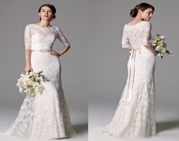 2019 vintage lace wedding dresses with beaded ribbon buttons back wedding gowns half sleeves dress1401980, White
2019 vintage lace wedding dresses with beaded ribbon buttons back wedding gowns half sleeves dress1401980, White