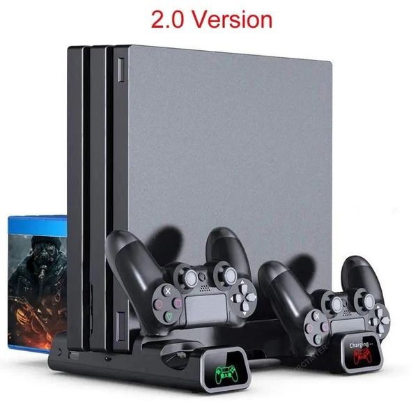 Image of For PS4/PS4 Slim/PS4 Pro Vertical Stand LED Cooling Fan Dual Controller Charger Charging Station For SONY Playstation 4 Cooler