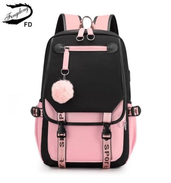 fengdong large school bags for teenage girls usb port canvas bag student book bag fashion black pink teen backpack 2205141468492
fengdong large school bags for teenage girls usb port canvas bag student book bag fashion black pink teen backpack 2205141468492