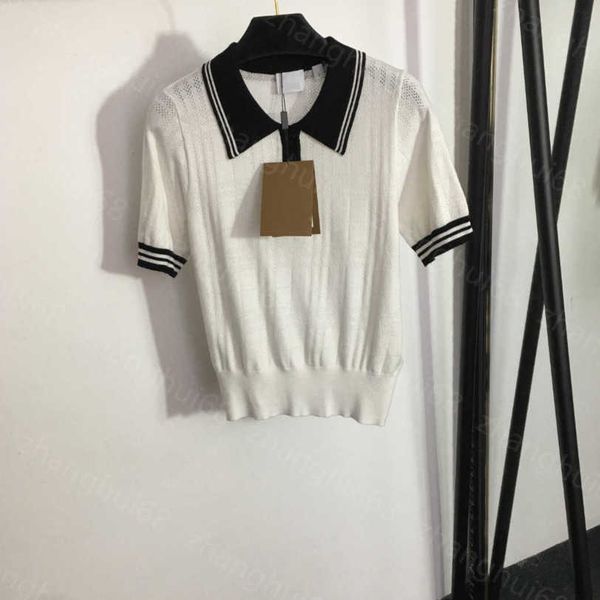 23ss womens designer clothing womens knits new matching color striped polo neck hollowed out short sleeve sweater womens clothes a1, White
23ss womens designer clothing womens knits new matching color striped polo neck hollowed out short sleeve sweater womens clothes a1, White