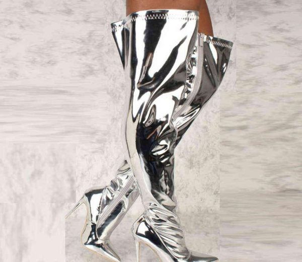women boots mirror platform pointy toe punk high thin heels over the knee long boots autumn winter zip silver casual party shoes y3301121, Black
women boots mirror platform pointy toe punk high thin heels over the knee long boots autumn winter zip silver casual party shoes y3301121, Black