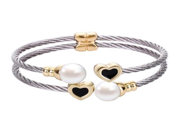 chran silver plated round shell pearl wrist bracelets for women unique 2 rows stainless steel cable bangle2070693, Black
chran silver plated round shell pearl wrist bracelets for women unique 2 rows stainless steel cable bangle2070693, Black