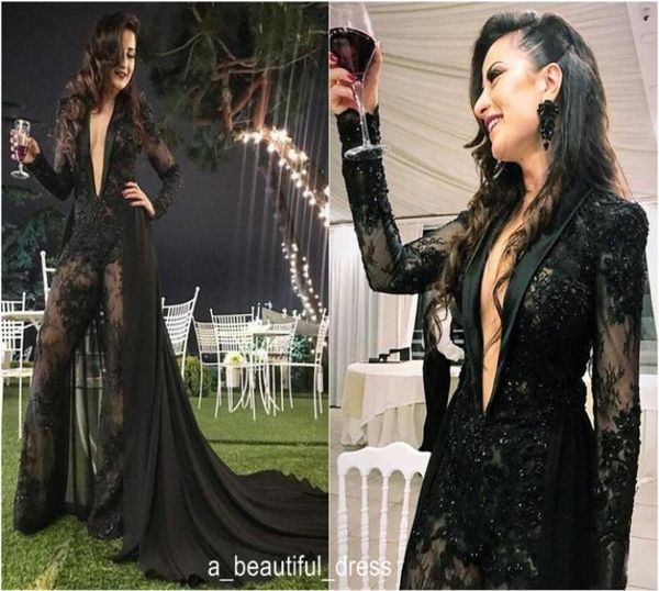 evening dress with detachable train jumpsuits deep v neck long sleeves lace appliqued formal party gowns custom made long prom dre5805191, Black;red
evening dress with detachable train jumpsuits deep v neck long sleeves lace appliqued formal party gowns custom made long prom dre5805191, Black;red
