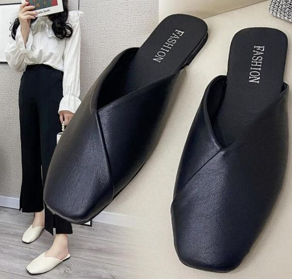 women mules 2022 summer elegant square closed toe flat slippers female shoes casual leather black white slides plus6988200
women mules 2022 summer elegant square closed toe flat slippers female shoes casual leather black white slides plus6988200