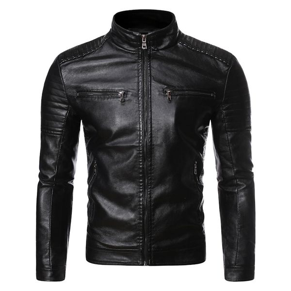 

Autumn fashion mens contrast color plus size stand collar zipper biker leather jacket