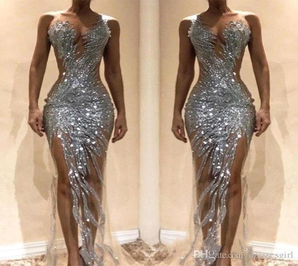 2020 silver sequined mermaid prom dresses front split see through evening gown special occasion party dress bc06218633379, Black
2020 silver sequined mermaid prom dresses front split see through evening gown special occasion party dress bc06218633379, Black