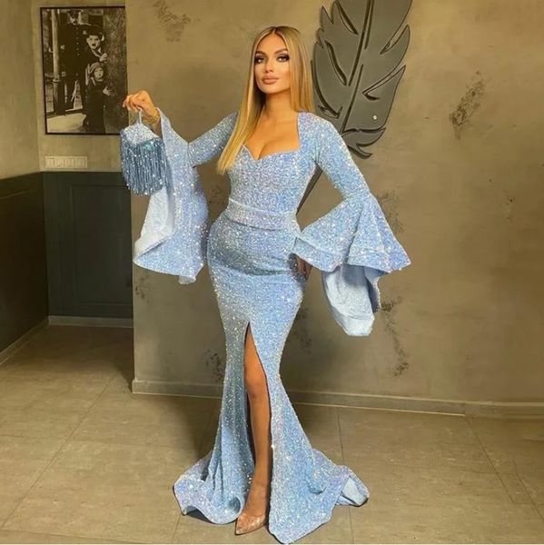 new mermaid evening dresses formal prom party gown v-neck long sleeve floor-length sweep train sequined long split plus size custom, Black
new mermaid evening dresses formal prom party gown v-neck long sleeve floor-length sweep train sequined long split plus size custom, Black