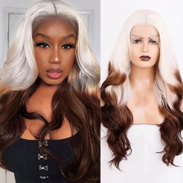 ombre brown body wave lace front wigs middle part blonde to dark brown synthetic wig daily use costume party women wig, Black
ombre brown body wave lace front wigs middle part blonde to dark brown synthetic wig daily use costume party women wig, Black