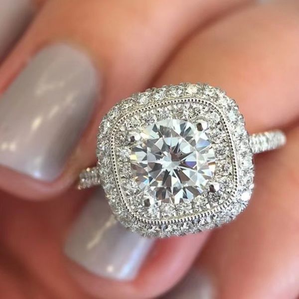 fashionable european and american luxury round diamond square full set zircon ring wedding ring, Silver
fashionable european and american luxury round diamond square full set zircon ring wedding ring, Silver