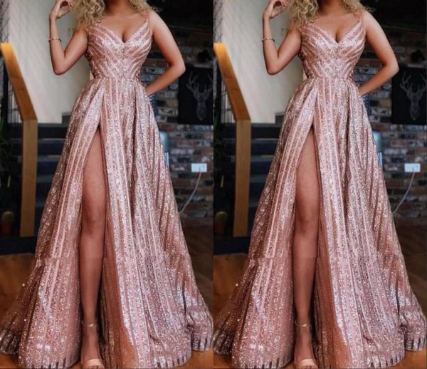 sparkly rose gold south african prom bridesmaid dresses with straps a line high split ruched evening formal pageant dress1715207, Black 
sparkly rose gold south african prom bridesmaid dresses with straps a line high split ruched evening formal pageant dress1715207, Black