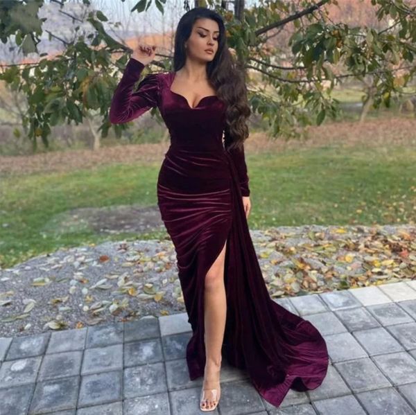 velvet mermaid evening dresses sweetheart long sleeve floor-length sweep train long split prom party gown plus size custom, Black
velvet mermaid evening dresses sweetheart long sleeve floor-length sweep train long split prom party gown plus size custom, Black