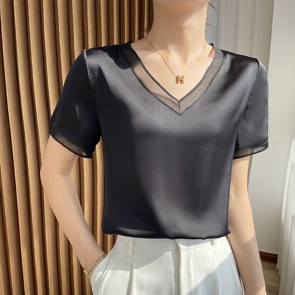 White Black Crewneck Bottoming Shirt Short Sleeve T-shirt Women's White T-shirt with Top Mesh Stitching Latest Models., Round neck black
White Black Crewneck Bottoming Shirt Short Sleeve T-shirt Women's White T-shirt with Top Mesh Stitching Latest Models., Round neck black