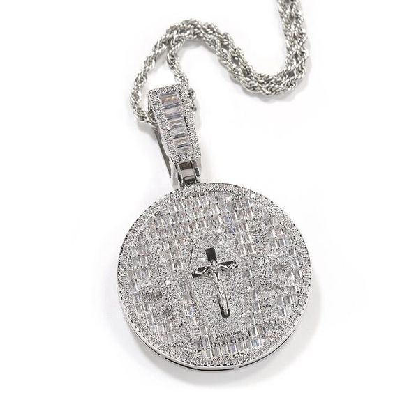 round medallion cross pendant necklace iced out bling baguettecz charms necklaces fashion jewelry for drop shipping, Silver
round medallion cross pendant necklace iced out bling baguettecz charms necklaces fashion jewelry for drop shipping, Silver
