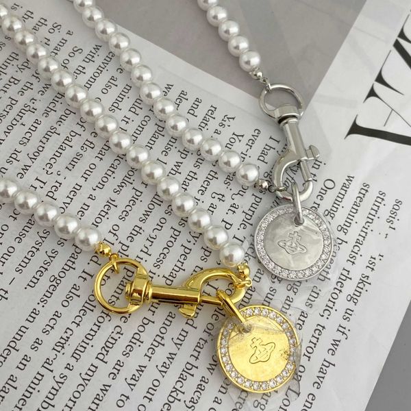 west empress dowager planet series round brand necklace geometric key temperament saturn micro inlaid pearl neck chain, Silver
west empress dowager planet series round brand necklace geometric key temperament saturn micro inlaid pearl neck chain, Silver